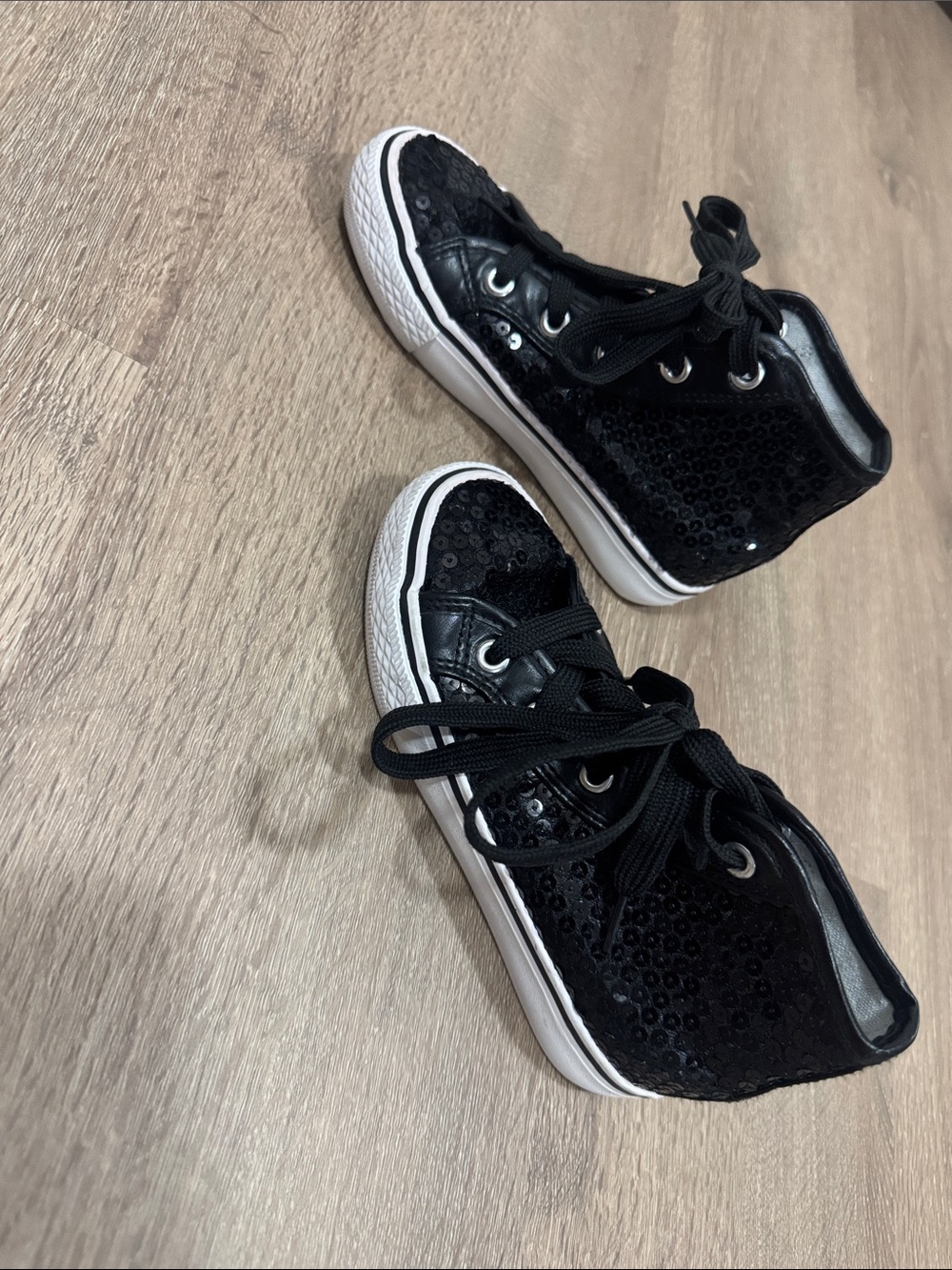 Kids Black Sequined High-Top Sneakers